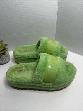 UGG Lime Green Plush Platform Slide